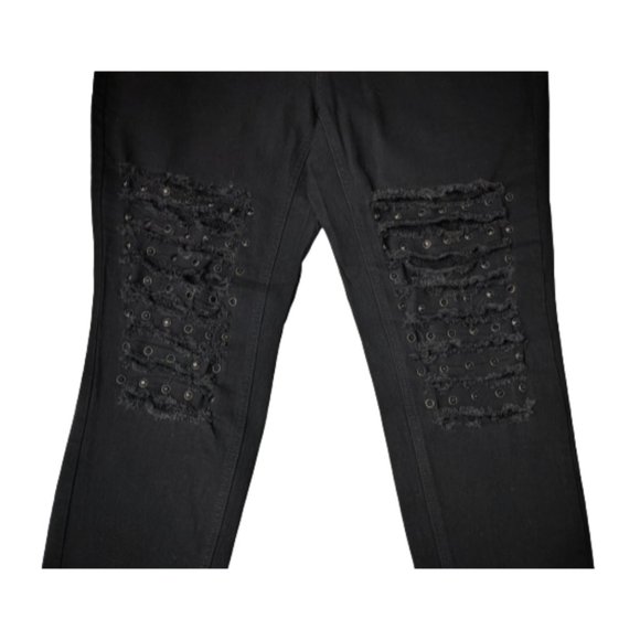 Ashley Stewart Embellished Distressed Black Skinny Jeans 16 - Picture 4 of 7